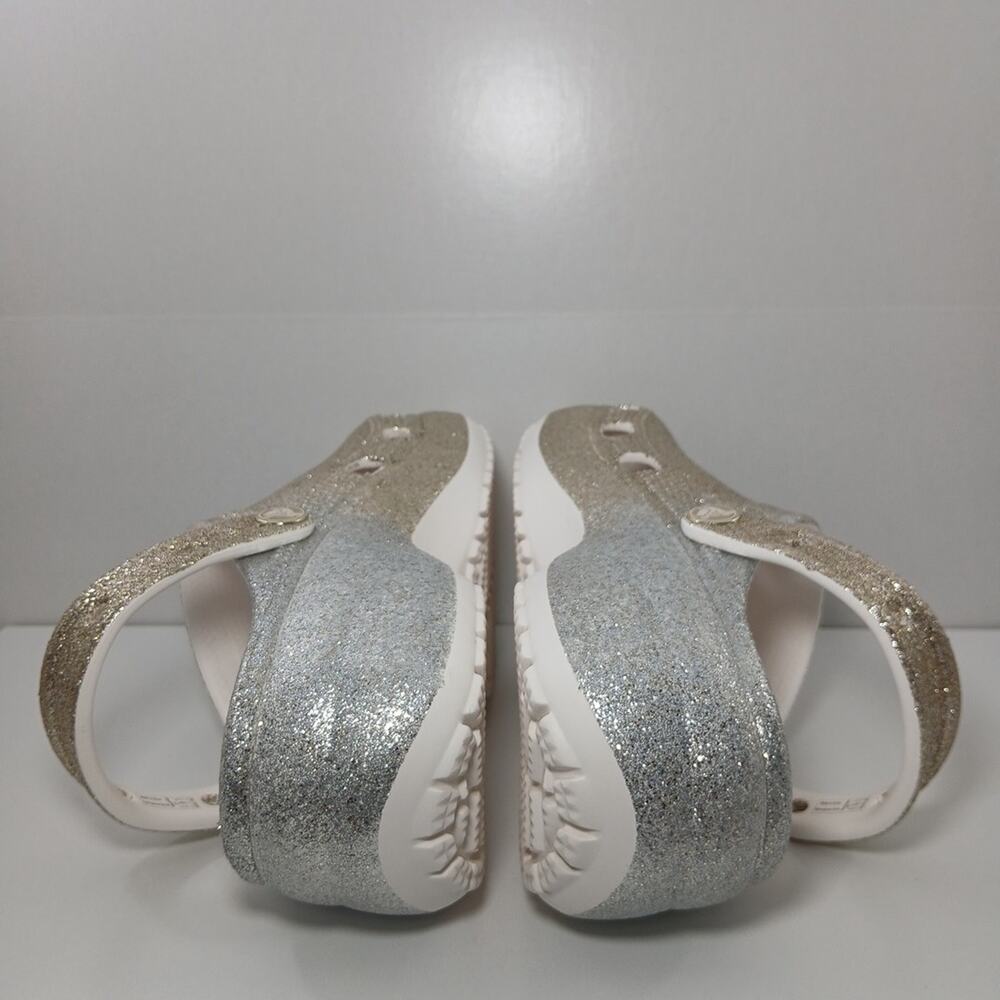 Croc Platform Glitter Ombre Silver Gold Slip on Classic High Heel Clogs Size 7 - Picture 5 of 16